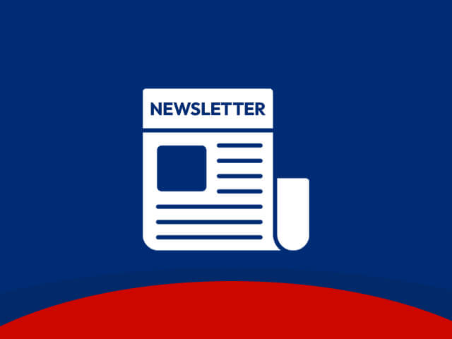 Newsletter icon on blue and red background